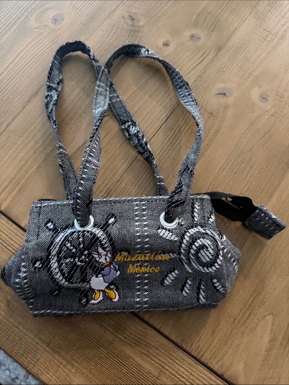 Mazatlán Mexico Gray Patterned Tote Bag with Embroidered Character